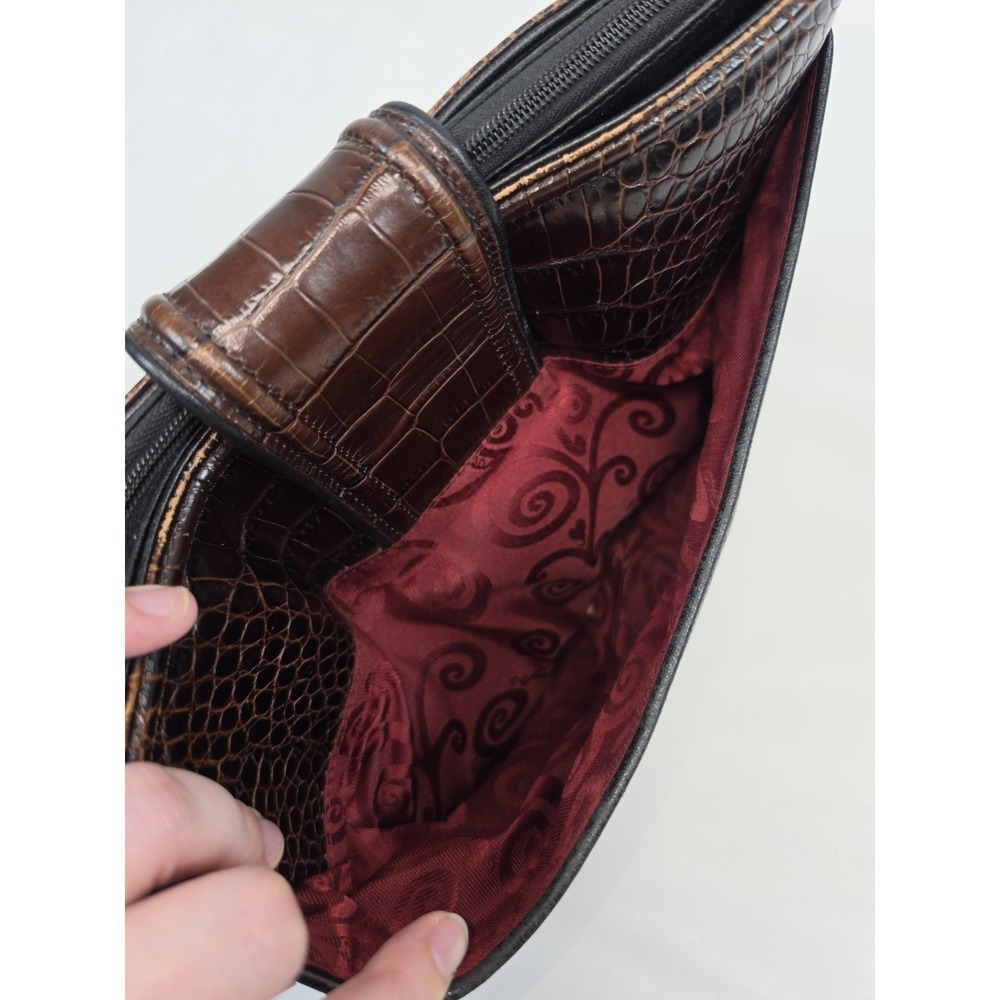 BRIGHTON Shoulder Bag Black Brown Leather Croc Embossed 12x9x3.75 Purse 3309 - Picture 13 of 15